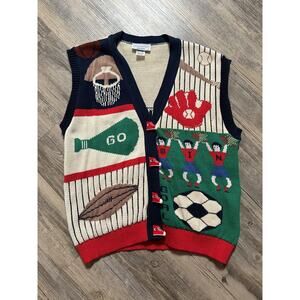 Vtg Sweater Vest Sport Themed Basketball Football Soccer Baseball Medium